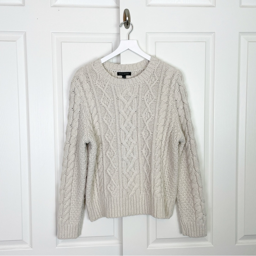 Banana Republic Men’s Recycled Wool Cable Knit Fisherman Sweater Crewneck Sz L